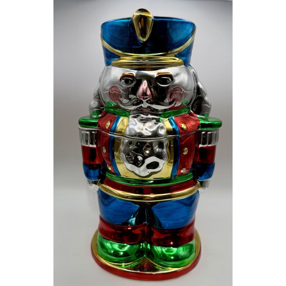 Vintage Christmas Cookie Jar Hand-Painted Metallic Nut Cracker Ceramic JCPenney
